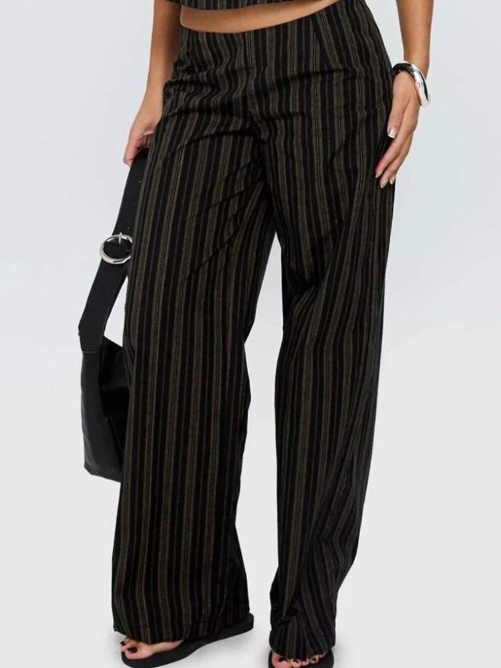 Princess Polly Striped Seamless Pants Brown & Black High Waist Wide Leg 10 NWOT